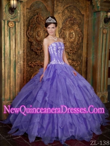 Discount Ball Gown Strapless Floor-length Appliques Organza Purple Sweet 15 Dresses