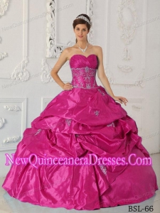 Elegant Ball Gown Sweetheart Floor-length Taffeta Appliques Quinceanera Dress in Hot Pink