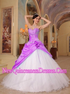 Elegant Fuchsia and White A-Line Sweetheart Beading Tulle and Taffeta Quinceanera Dress