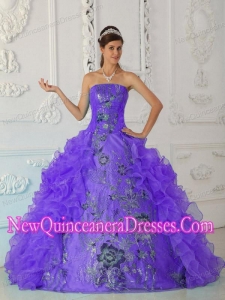 Exquisite Ball Gown Strapless Embroidery Purple Elegant Quinceanera Dress