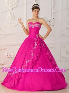 Hot Pink A-Line Sweetheart Floor-length Elegant Quinceanera Dress with Embroidery and Beading