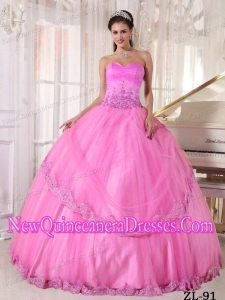 Hot Pink Sweetheart Floor-length Taffeta and Tulle Fashionable Quinceanera Dress with Appliques