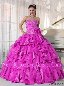 Hot Pink With Sweetheart Organza Beading New Style Quinceanera Dress
