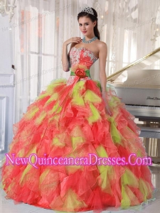 Luxurious Appliques and Ruffles Organza Multi-color Quinceanera Dresses