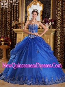 Luxurious Ball Gown Sweetheart Appliques Organza Quinceanera Dress in Blue