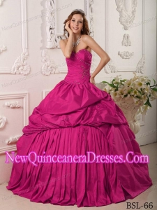 Luxurious Ball Gown Sweetheart Beading Taffeta Quinceanera Dress in Hot Pink