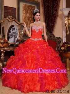 Sweetheart Organza Appliques and Beading Luxurious Quinceanera Dresses in Hot Pink