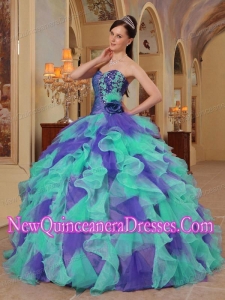 A Clorful Ball Gown Sweetheart With Ruffles Organza New Style Quinceanera Dress