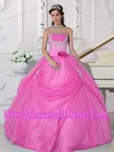 A Pink Strapless With Appliques and Hand Made Flower New Style Quinceanera Dress