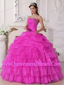 A Pink Strapless With Organza Appliques New Style Quinceanera Dress