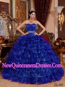 A Royal Blue Sweetheart With Organza Beading New Style Quinceanera Dress