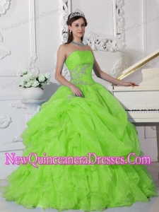 A Spring Green Ball Gown With Organza Beading New Style Quinceanera Dress