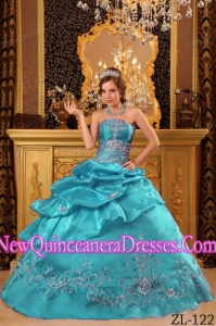 A Teal Organza With Beading New Style Quinceanera Dress