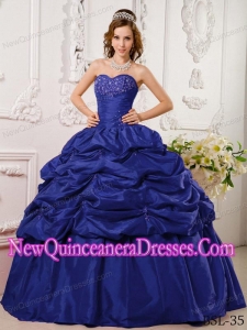 Appliqued Navy Blue Sweetheart Floor-length Tafftea Fashionable Quinceanera Dress