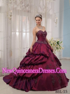 Appliques Ball Gown Sweetheart Court Train Taffeta Luxurious Quinceanera Dresses in Fuchsia
