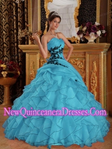 Aqua Blue Sweetheart Organza Appliques Luxurious Quinceanera Dresses