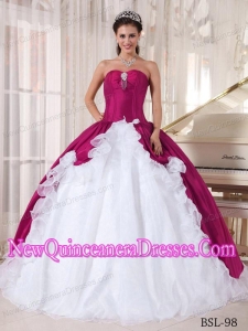 Ball Gown Sweetheart Beading Fashionable Quinceanera Dress in Fuchsia and White