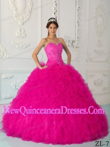 Coral Red Fashionable Sweetheart Floor-length Satin and Organza Quinceanera Dress with Beading