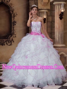 Embroideried Fashionable White Ball Gown Strapless Floor-length Organza Quinceanera Dress