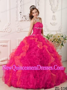 Fashionable Ball Gown Sweetheart Floor-length Organza Appliques and Beading Quinceanera Dress in Coral Red