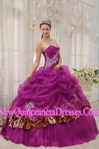 Fuchsia Ball Gown Fashionable Sweetheart Floor-length Organza and Zebra or Leopard Appliques Quinceanera Dress