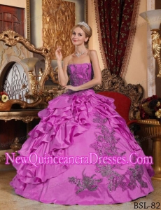 Fuchsia Strapless With Taffeta Appliques New Style Quinceanera Dress