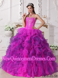 Fuchsia With Satin and Organza Embroidery New Style Quinceanera Dress