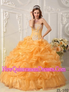 Gold Strapless With Organza Beading New Style Quinceanera Dress
