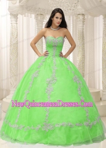 Green Sweetheart For 2013 Quinceanera Dress with Appliques and Beaded Decorate