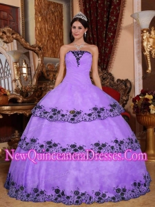 Lavender Ball Gown Strapless Lace Appliques Elegant Quinceanera Dresses