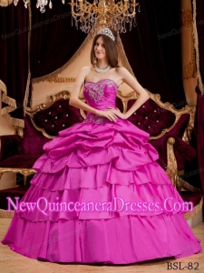 Luxurious Hot Pink Ball Gown Sweetheart Taffeta Appliques Quinceanera Dresses