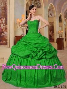 Perfect Green Ball Gown Sweetheart Floor-length Taffeta Beading Quinceanera Dress