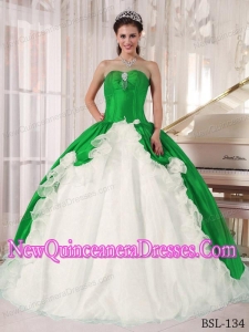 Perfect Green and White Ball Gown Sweetheart Floor-length Beading Quinceanera Dress