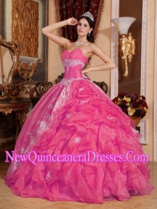 Perfect Hot Pink Ball Gown Sweetheart Floor-length Organza Beading Quinceanera Dress