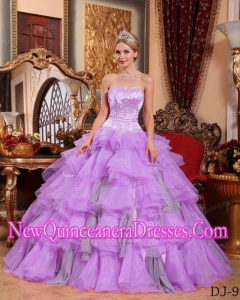 Perfect Lavender Ball Gown Sweetheart Floor-length Organza Beading Quinceanera Dress