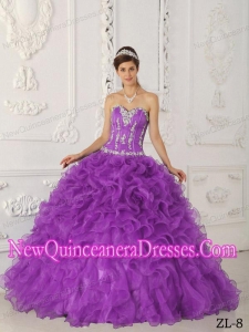 Perfect Lavender Ball Gown Sweetheart Floor-length Satin and Organza Appliques Quinceanera Dress