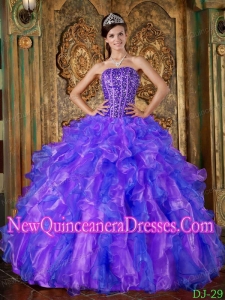 Perfect Multi-Color Ball Gown Strapless Floor-length Organza Beading and Ruffles Quinceanera Dress