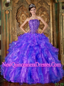 Perfect Multi-Color Ball Gown Strapless Floor-length Organza Beading and Ruffles Quinceanera Dress