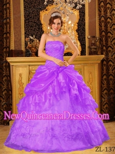 Perfect Purple Ball Gown Strapless Floor-length Organza Appliques Quinceanera Dress