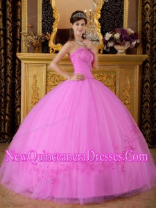 Pink Floor-length Ball Gown Sweetheart Tulle Appliques Fashionable Quinceanera Dress