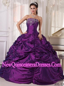 Purple Ball Gown Fashionable Strapless Floor-length Taffeta Embroidery Quinceanera Dress