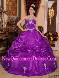 Purple Fashionable Ball Gown Strapless Floor-length Organza Appliques Quinceanera Dress