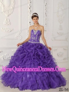 Purple Sweetheart Satin and Organza Appliques Luxurious Quinceanera Dresses