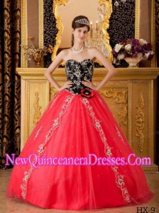 Red A-line / Princess Sweetheart Floor-length Tulle Beading Quinceanera Dress