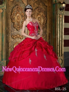 Red Ball Gown Fashionable Sweetheart Floor-length Taffeta Appliques Quinceanera Dress