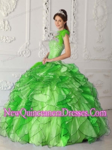 Strapless Green Fashionable Ball Gown Satin and Organza Beading Quinceanera Dress