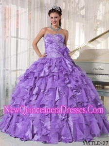 Sweetheart Fashionable Floor-length Organza Beading Quinceanera Dress in Lavender