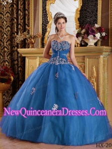 Teal Ball Gown Fashionable Sweetheart Floor-length Appliques Tulle Quinceanera Dress