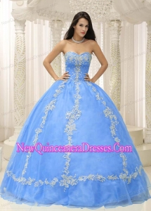 A Blue Sweetheart With Appliques and Beaded Decorate For 2013 New Style Quinceanera Dress