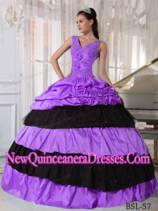 A Colorful V-neck Floor-length Taffeta Beading Simple Quinceanera Dresses